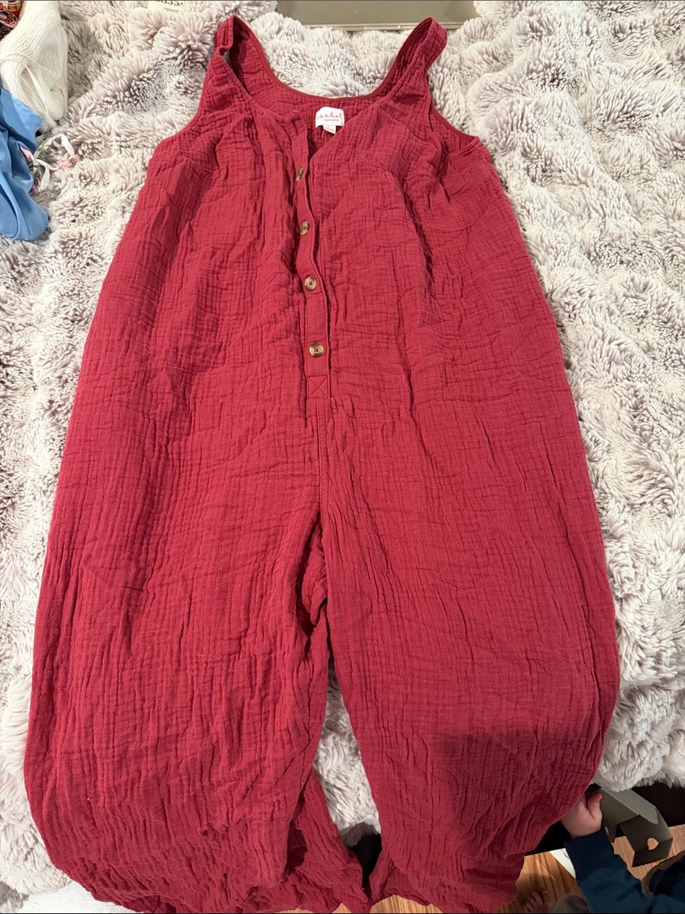 Sleeper Red Button-Front Cotton Gauze Jumpsuit